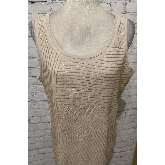 NWT Alfani Solid Beige Bead Embellished Sleeveless Knit MIDI Dress - Size XL - Picture 2 of 7